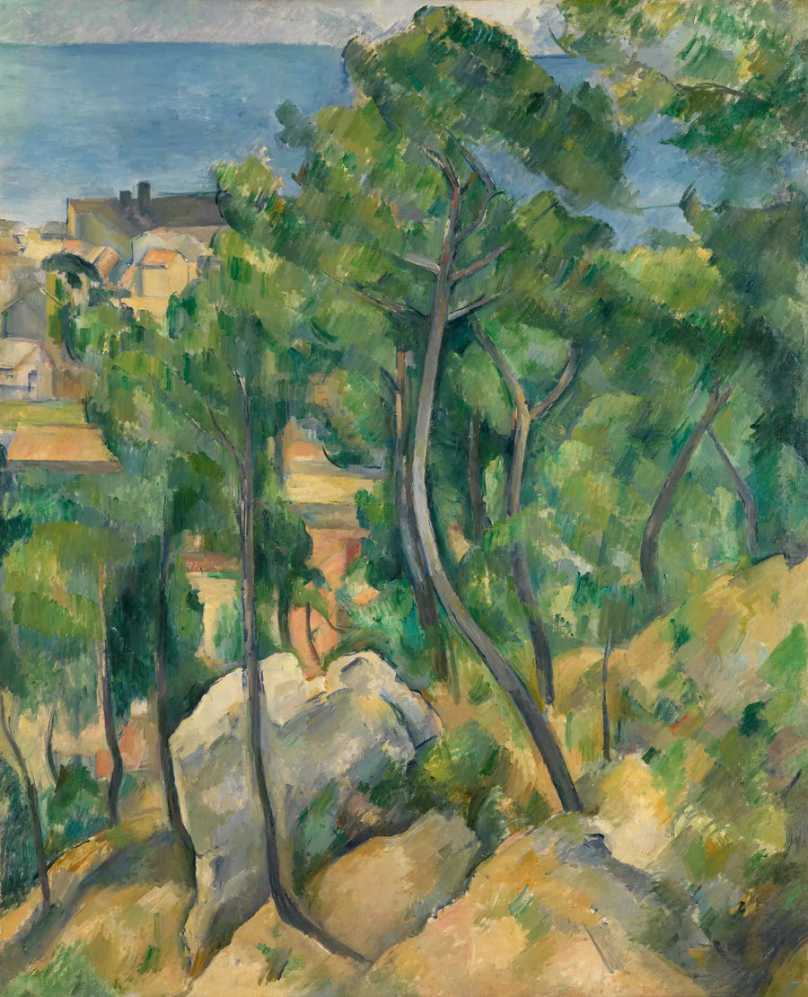 Rochas, pinheiros e mar em L'Estaque - Paul Cézanne