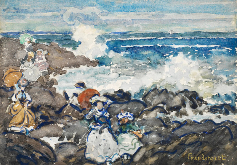 Rochedos, ondas e figuras - Maurice Prendergast