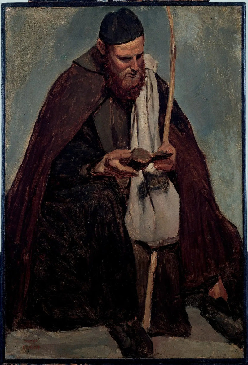 Roma, monge italiano sentado lendo - Jean-Baptiste Camille Corot