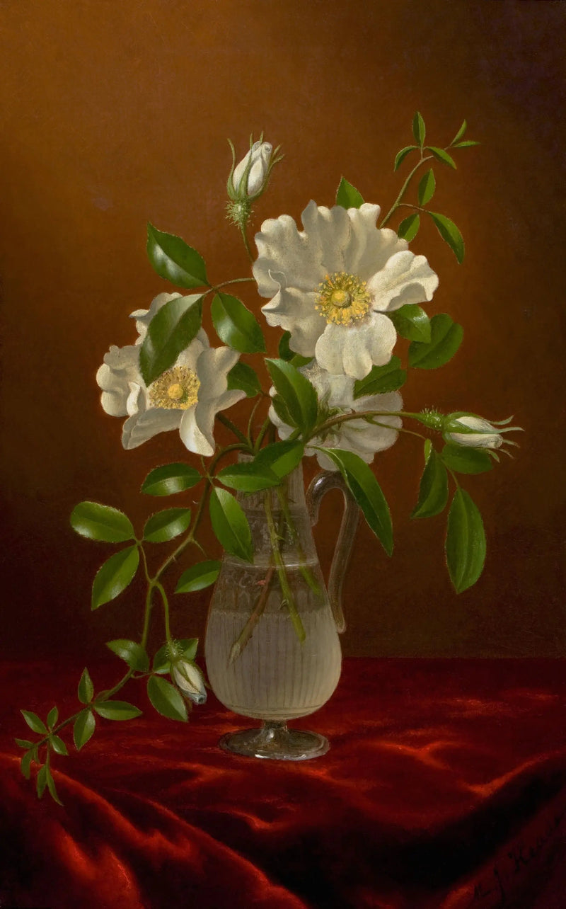 Rosas Cherokee em um vaso de vidro - Martin Johnson Heade