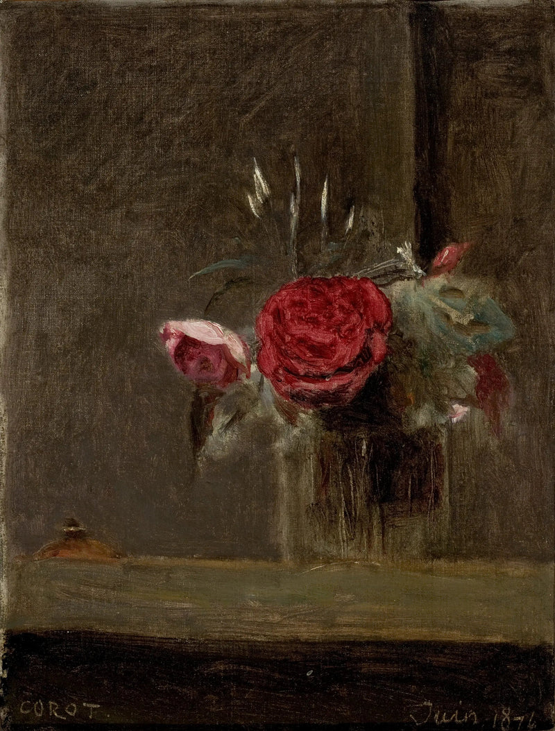 Rosas em um copo - Jean-Baptiste Camille Corot