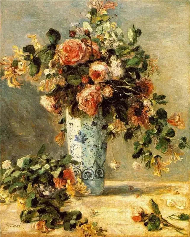 Rosas e jasmim em um vaso de Delft - Pierre-Auguste Renoir