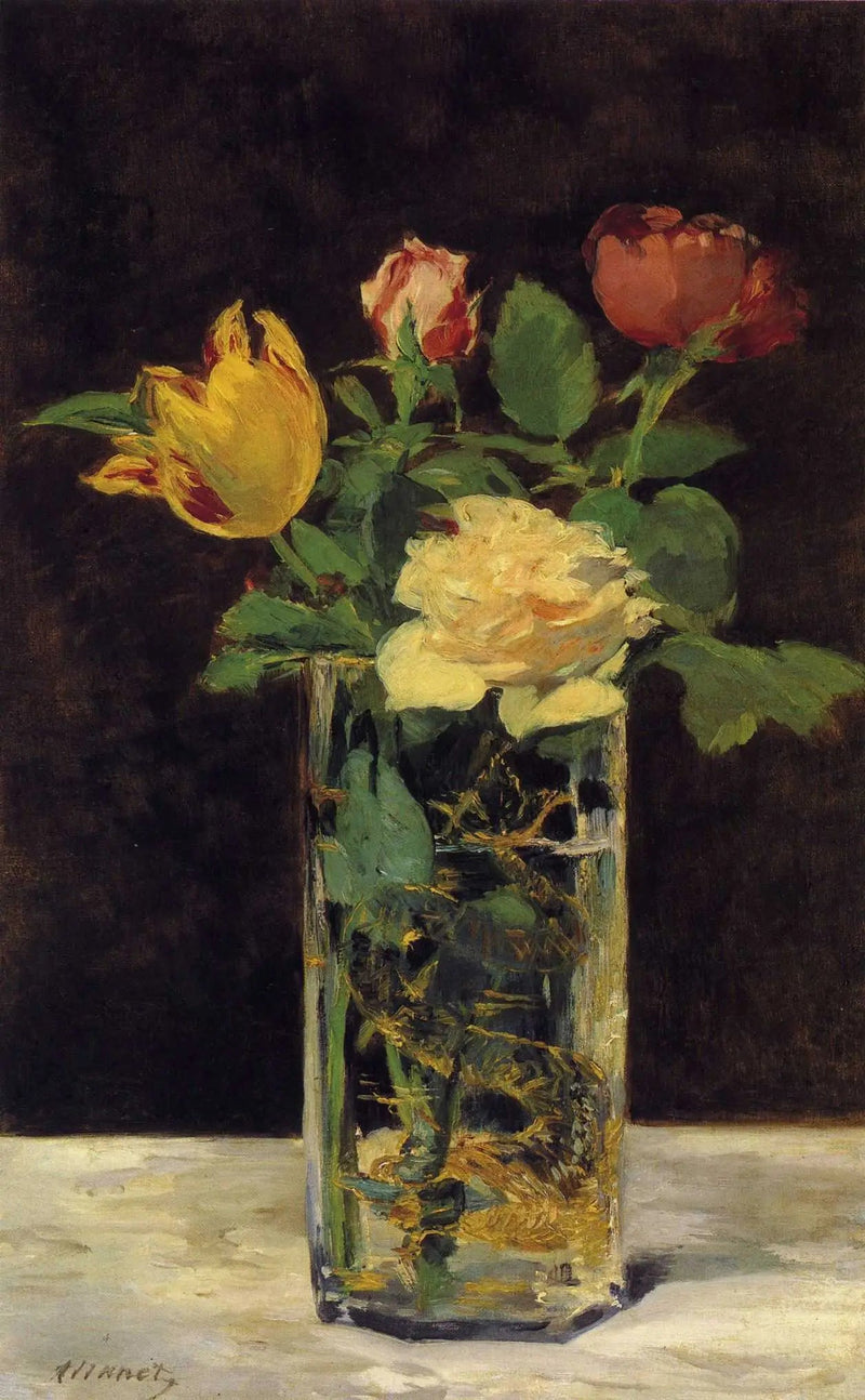 Rosas e tulipas em um vaso - Édouard Manet