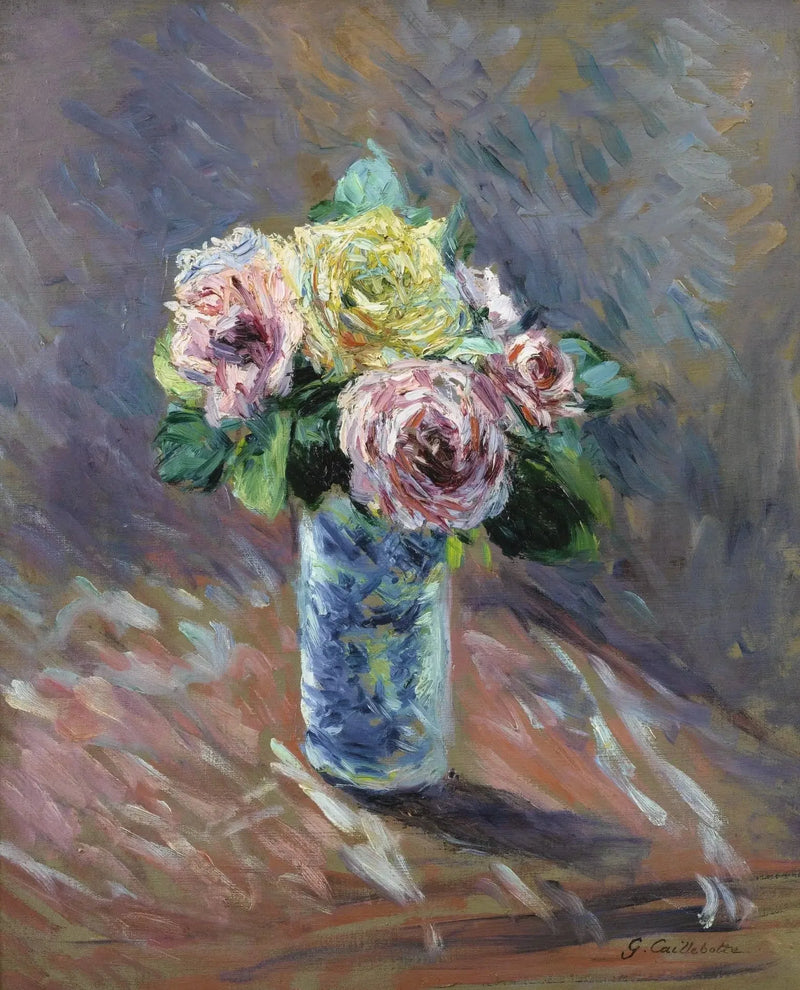 Rosas amarelas e vermelhas em um vaso de cristal - Gustave Caillebotte