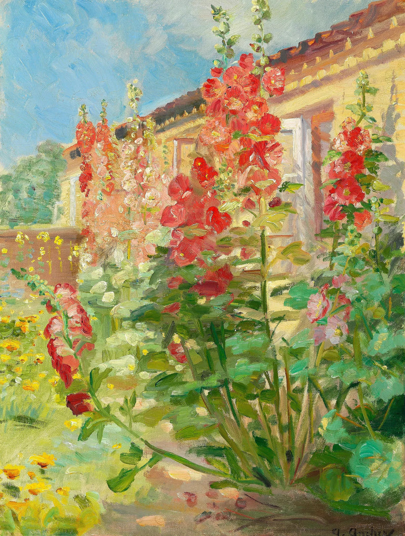 Rosas trepadeiras vermelhas no jardim da família Ancher em Markvej, em Skagen. - Anna Ancher