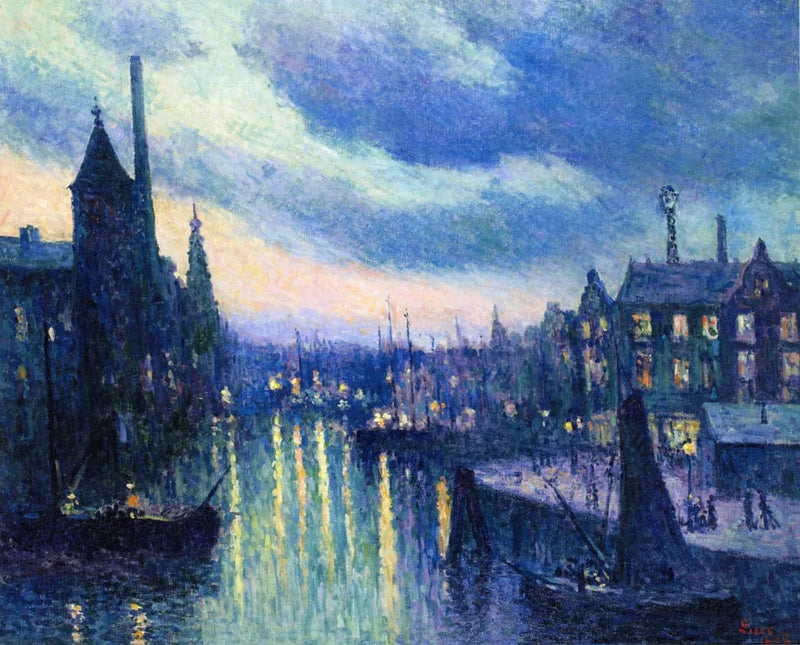 Rotterdam, efeito de noite (La Schie) - Maximilien Luce