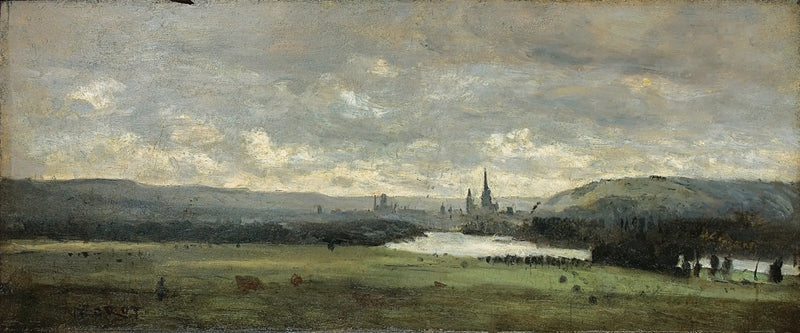 Rouen, uma vista panorâmica do Sena em primeiro plano - Jean-Baptiste Camille Corot