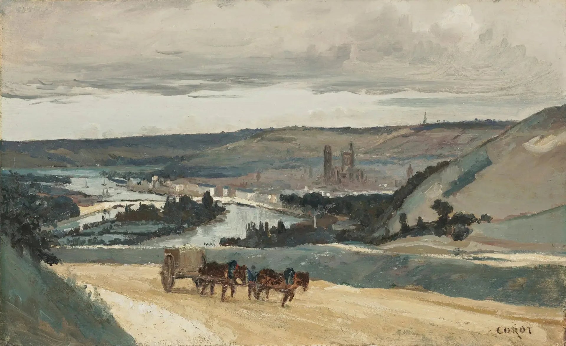 Rouen, vue des collines dominant la ville - Jean-Baptiste Camille Corot image 1 copie peinte à la main à l’huile