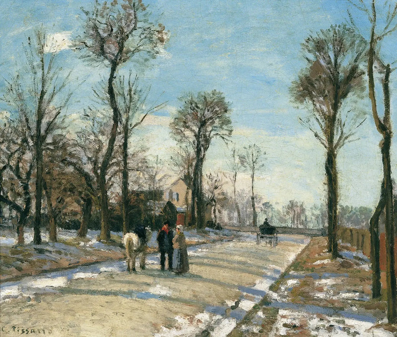Rota de Versalhes, Louveciennes, sol e neve de inverno - Camille Pissarro