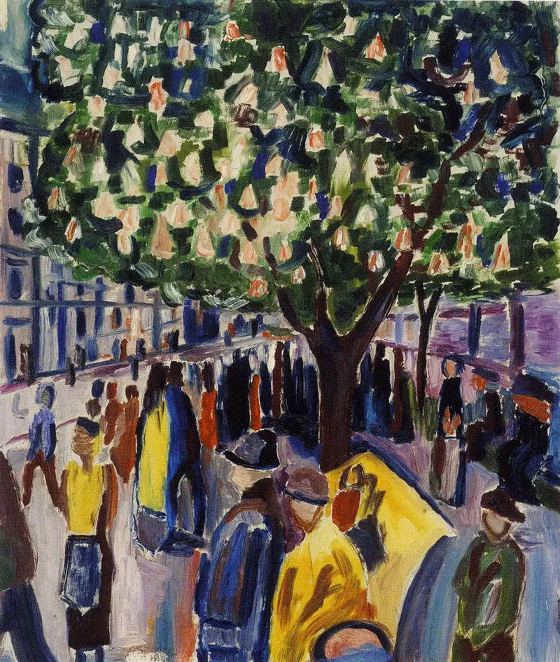 rua com castanheiro em flor - Edvard Munch