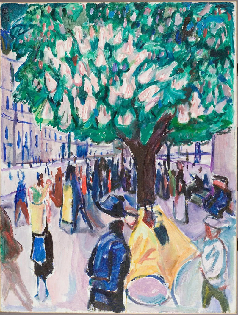 rua com castanheiro em flor - Edvard Munch