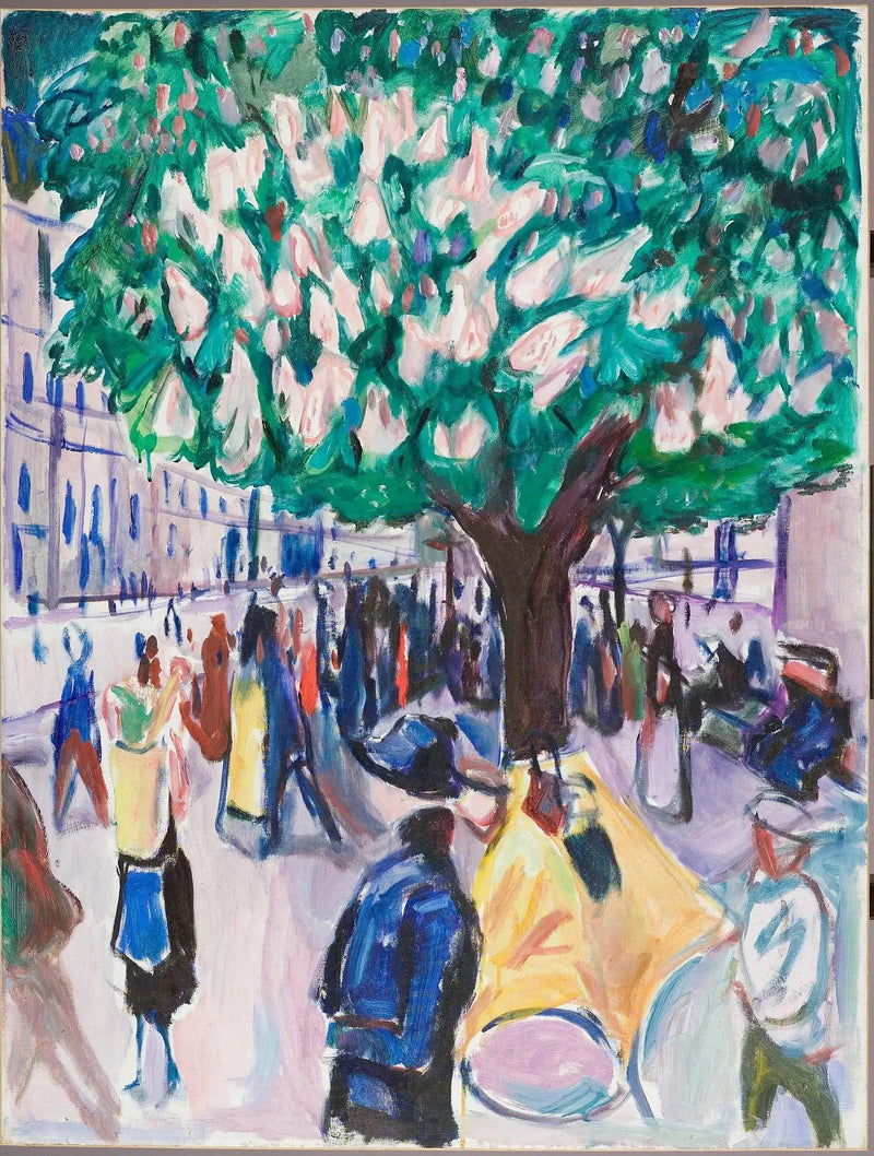 rua com castanheiro em flor - Edvard Munch