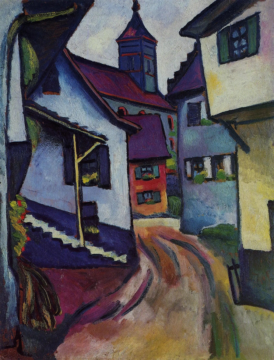 Rua com igreja em Kandern - August Macke