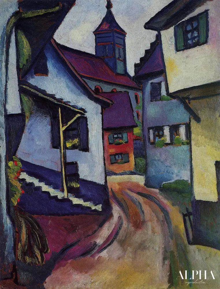 Rue avec église à Kandern - August Macke - Reproductions de tableaux et peintures haut de gamme