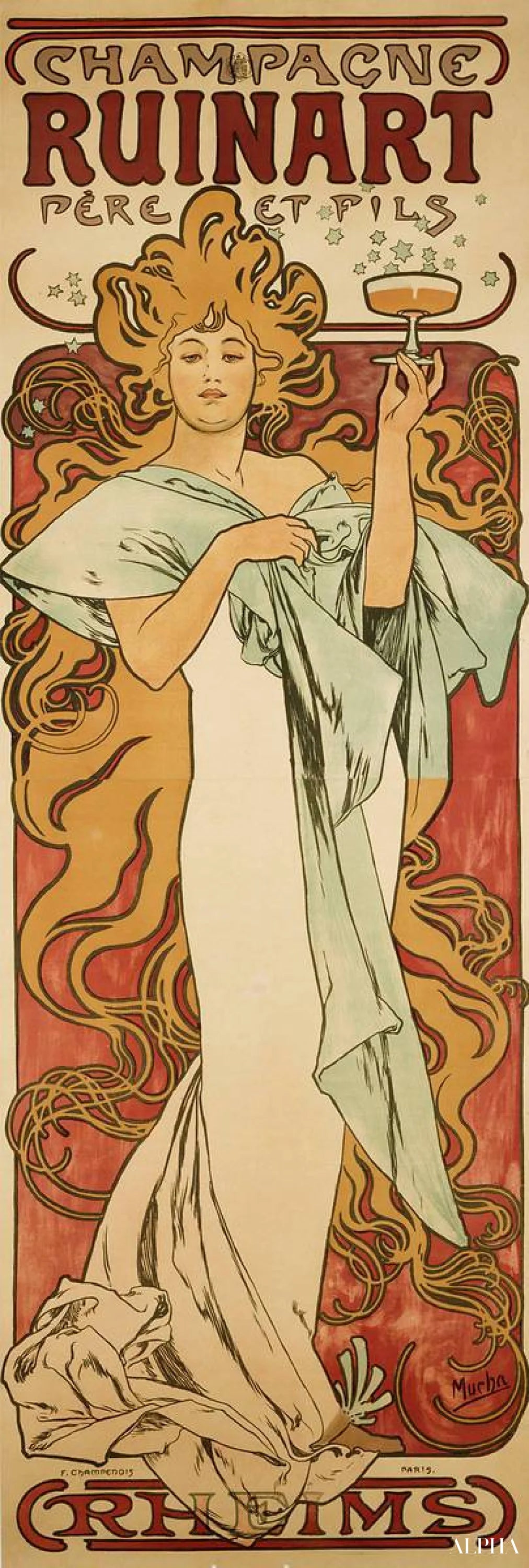 Reproduction du tableau « Ruine de champagne - Mucha » par Alpha Reproduction en peinture à l’huile