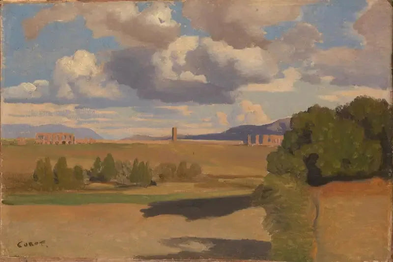 Ruínas na campanha romana, com aqueduto Claudiano - Jean-Baptiste Camille Corot