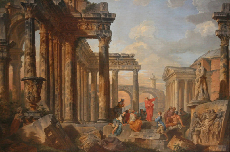 Ruínas romanas com um pregador - Giovanni Paolo Panini