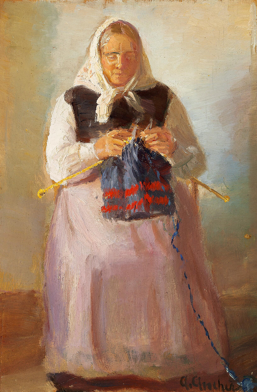 Sørine Møller tricotando, Skagen. - Anna Ancher