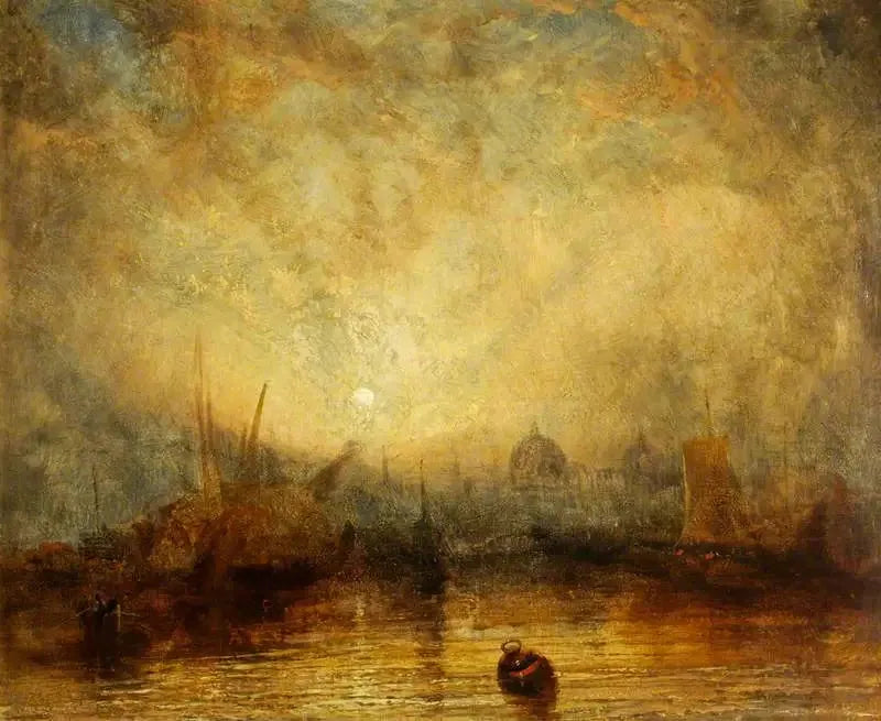 Navegando e Outros Vessels ao Pôr do Sol com Vista para as Cúpulas de uma Cidade (provavelmente Veneza) - J. M. W. Turner