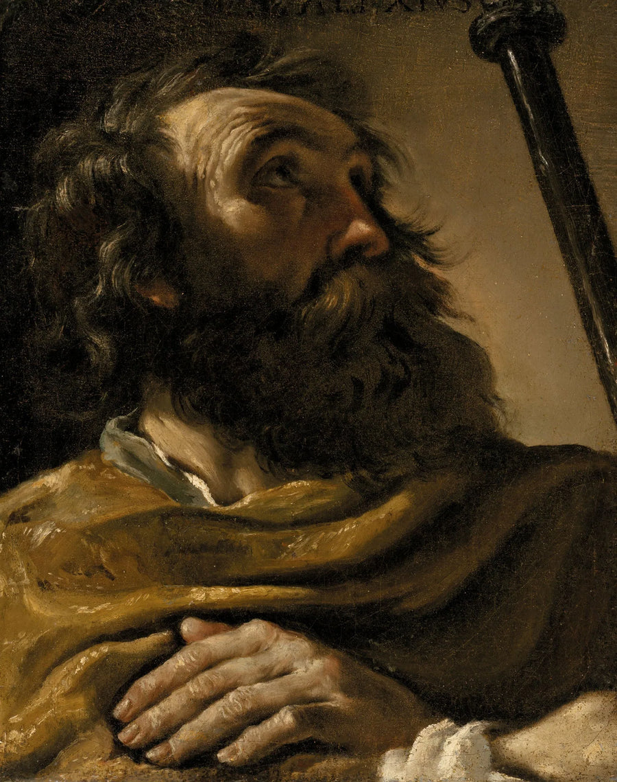 São Alexandre com um casaco marrom, segurando um bastão - Guercino