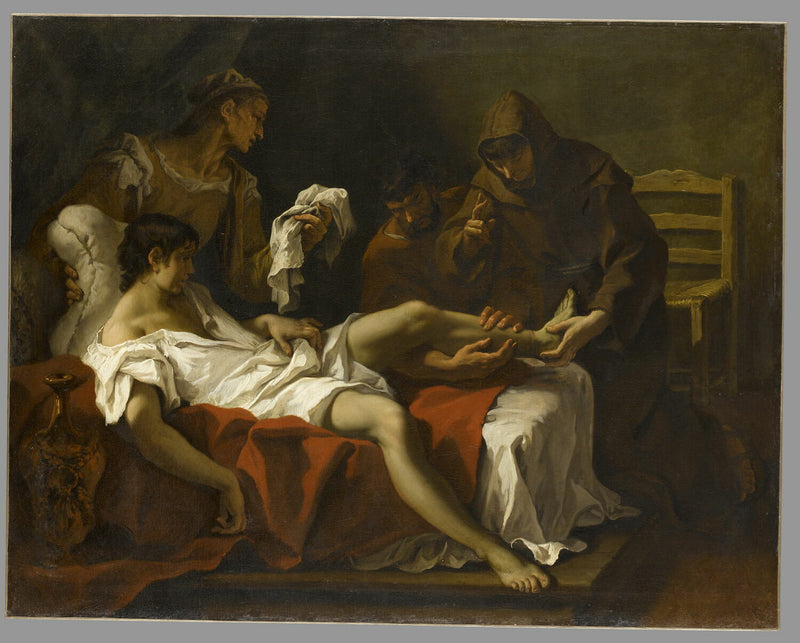 São Francisco de Assis curando um jovem que havia amputado o pé para se punir por ter batido na mãe - Sebastiano Ricci