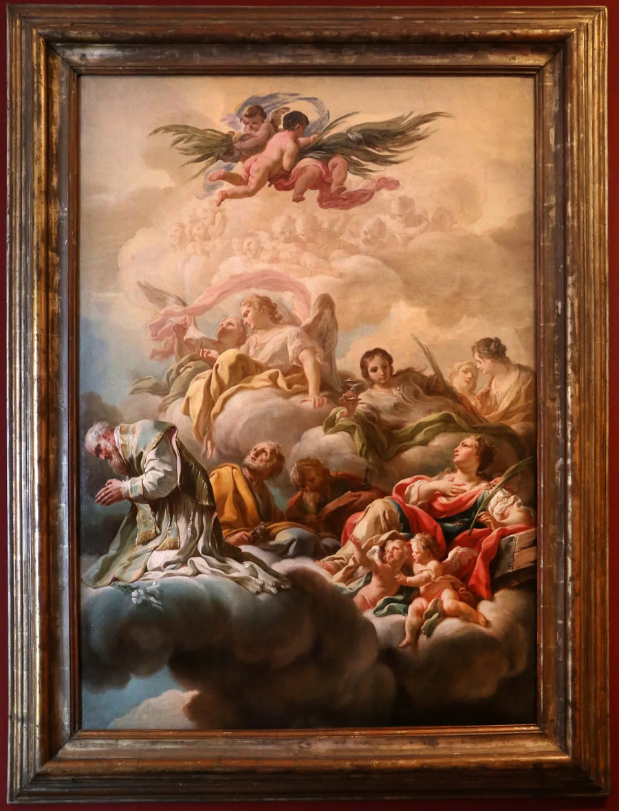 São Antônio de Pádua, São Pedro e Santa Catarina nas nuvens - Corrado Giaquinto