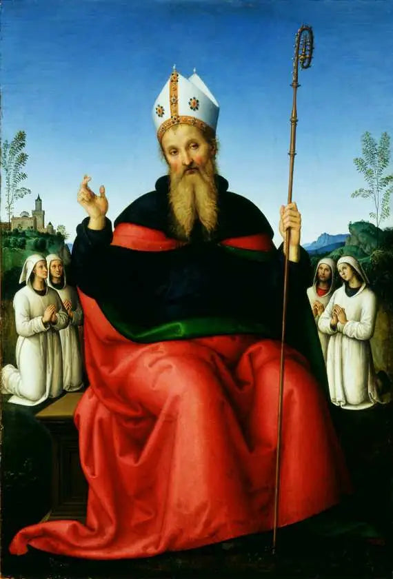 São Agostinho com os membros da Irmandade de Perugia - Pietro Perugino