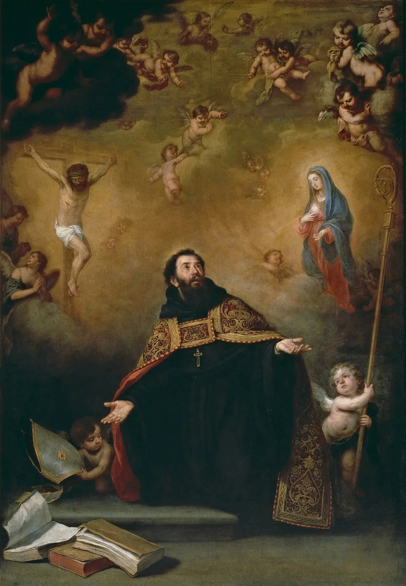 São Agostinho entre Cristo e a Virgem - Bartolomé Esteban Murillo