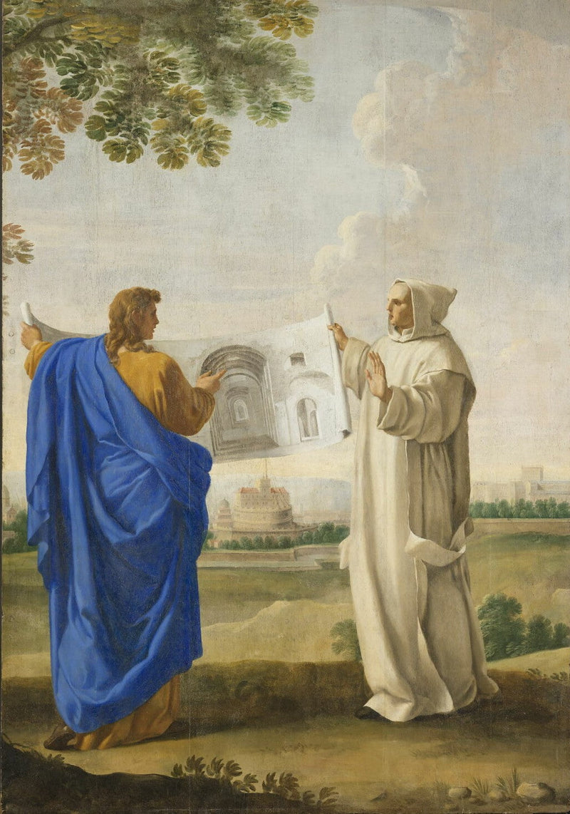 São Bruno examina um desenho dos banhos de Diocleciano, local da futura cartuxa de Roma - Eustache Le Sueur