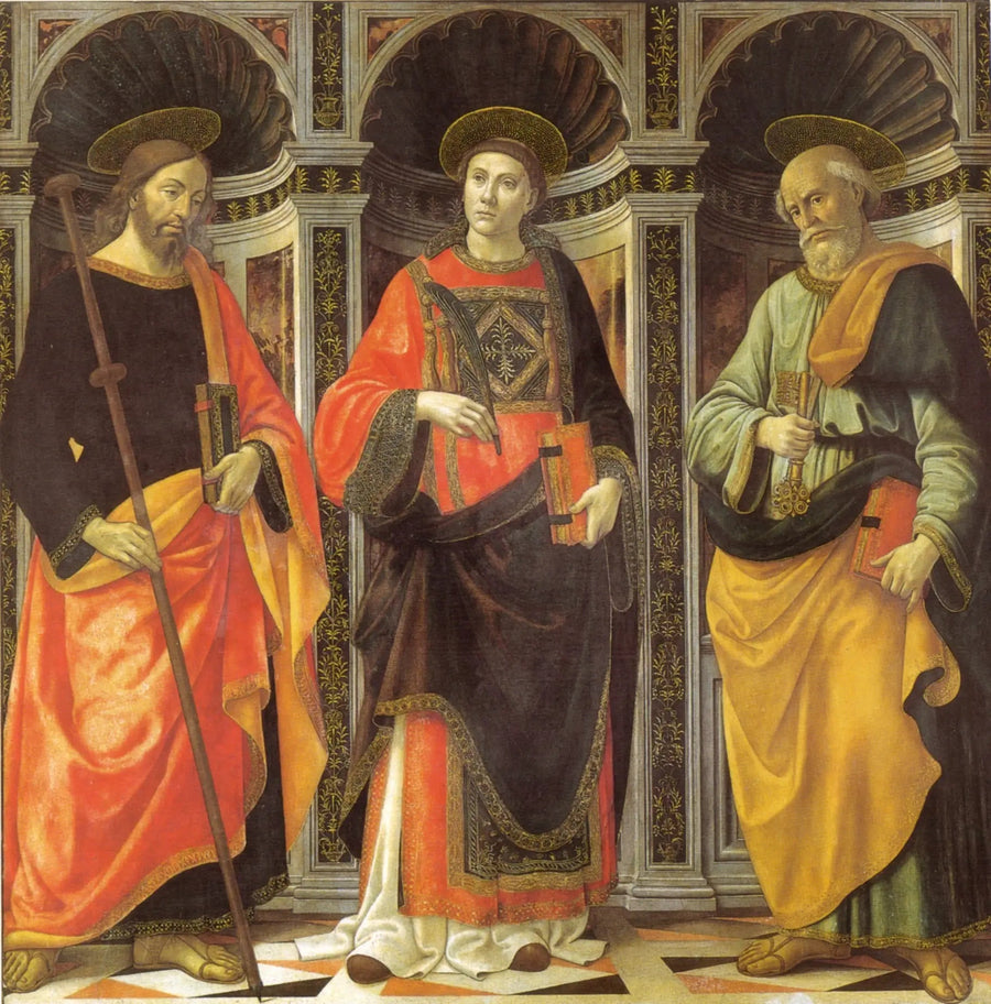 Saint Étienne entre os santos Jacques e Pedro - Domenico Ghirlandaio