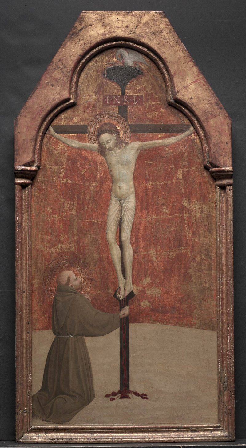 São Francisco ajoelhado diante de Cristo na cruz - Stefano di Giovanni (Sassetta)
