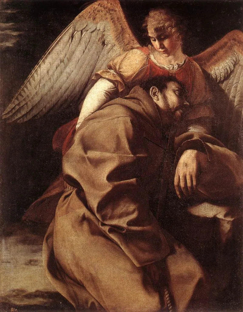 São Francisco apoiado por um anjo - Orazio Gentileschi