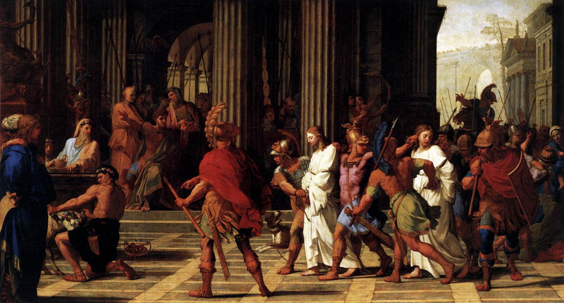 São Gervásio e São Protasio chegam diante de Astácio, que se recusa a sacrificar a Júpiter - Eustache Le Sueur