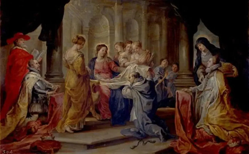 São Ildefonso recebendo a casula da Virgem, na presença do arquiduque Alberto e da infanta Isabel - Peter Paul Rubens