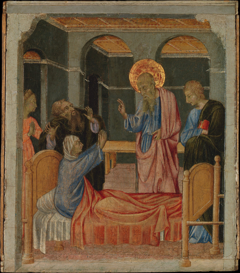 São João Evangelista levanta Drusiana - Giovanni di Paolo