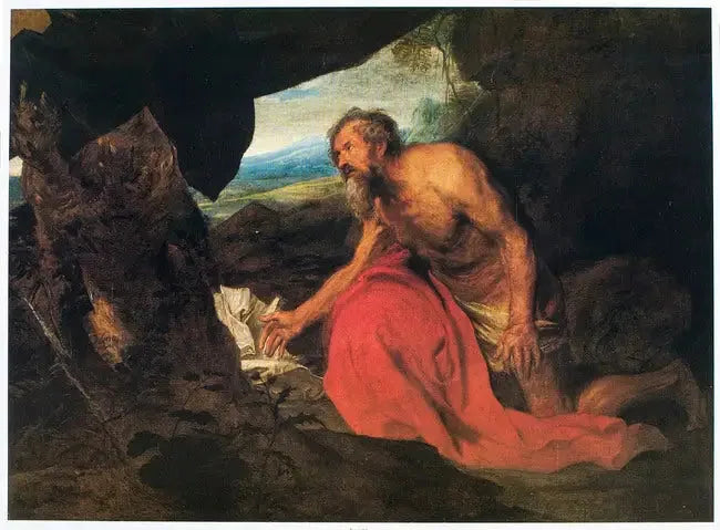 São Jerônimo eremita em uma paisagem, lendo - Antoine van Dyck
