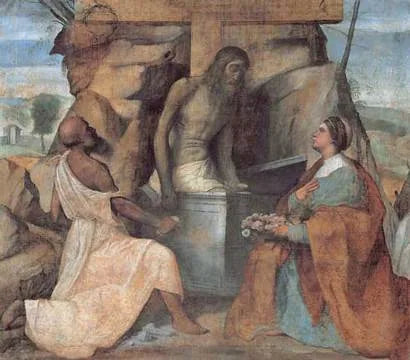 São Jerônimo e Santa Doroteia adoram o Cristo no túmulo - Alessandro Bonvicino