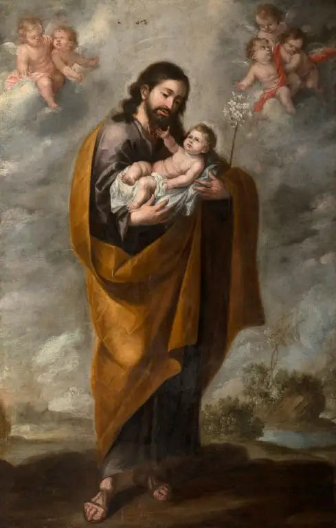 São José com o Menino Salvador (Anjos nas nuvens) - Bartolomé Esteban Murillo