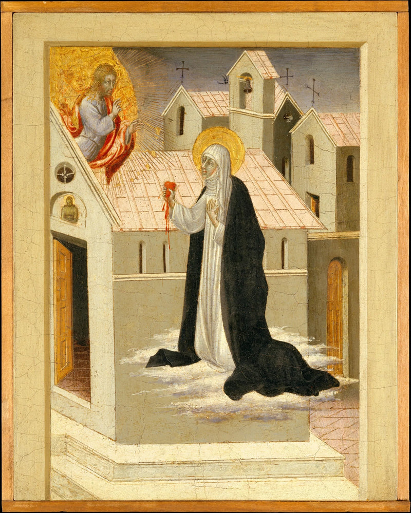 Santa Catarina de Sena troca seu coração com Jesus Cristo - Giovanni di Paolo