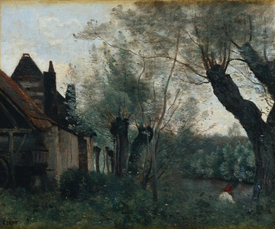 Sainte-Catherine-lez-Arras, salgueiros e cabanas - Jean-Baptiste Camille Corot
