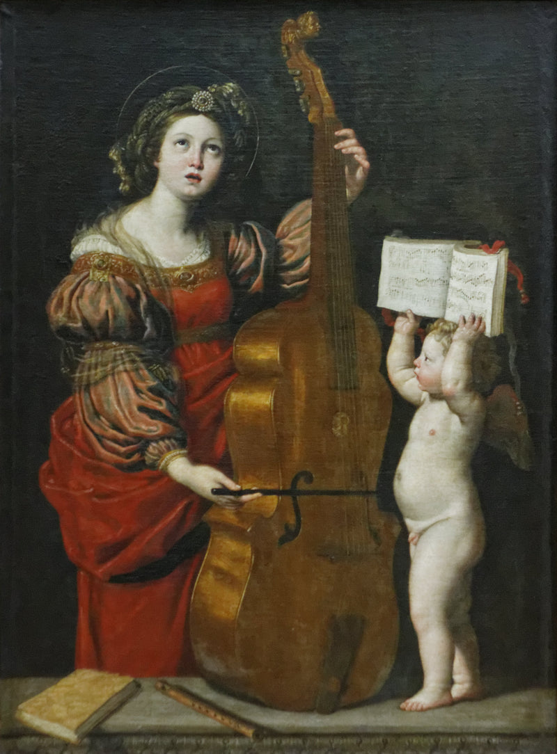Sainte Cécile com um anjo locatário de uma partitura musical - Domenichino