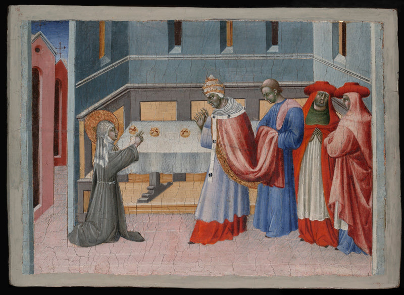 Santa Clara de Assis abençoando o pão diante do Papa Inocêncio IV - Giovanni di Paolo
