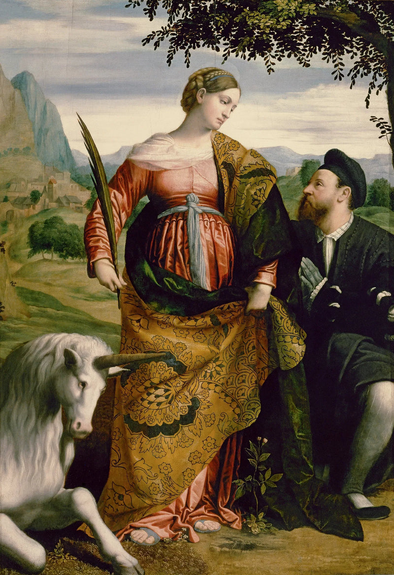 Santa Justina com a unicórnio, venerada por um patrono - Alessandro Bonvicino