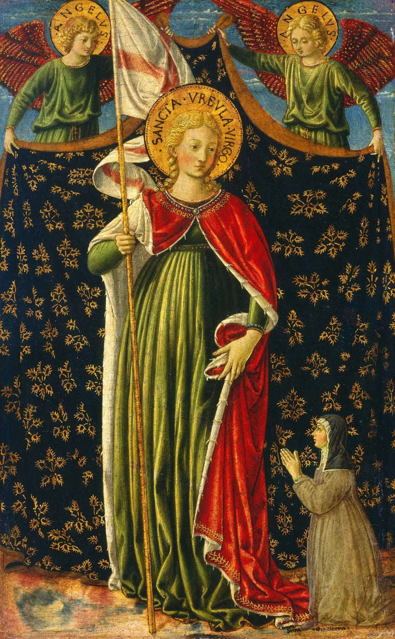 Santa Úrsula com dois anjos e um doador - Benozzo Gozzoli