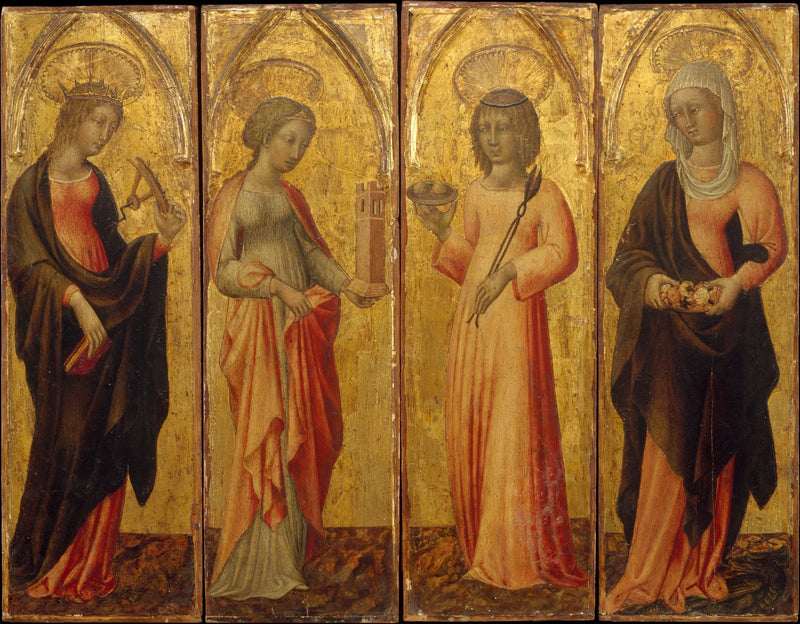 Santa Catarina de Alexandria, Barba, Ágata e Margarida - Giovanni di Paolo
