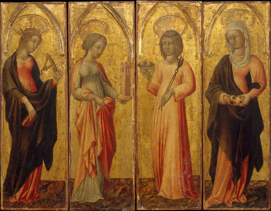 Santa Catarina de Alexandria, Barba, Ágata e Margarida - Giovanni di Paolo