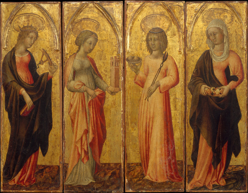 Santa Catarina de Alexandria, Barba, Ágata e Margarida - Giovanni di Paolo