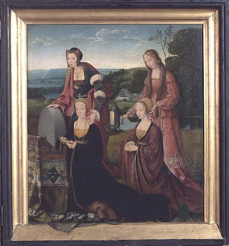 Santa Catarina e Gudula com Catharina Hackeney (nascida Hardenrath) e Sibilla Hackeney (nascida van van Merle) - Joos van Cleve