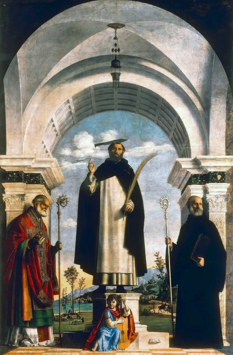 São Pedro Mártir entre os santos Nicolau e Benedito - Cima da Conegliano