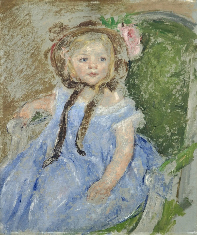 Sara com um chapéu escuro com a mão direita no braço de uma cadeira - Mary Cassatt